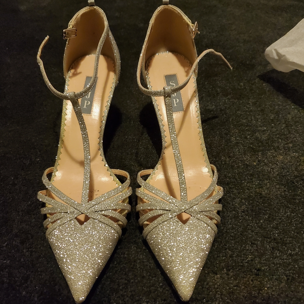 SJP Carrie In Silver Glitter Short Heel
